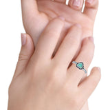 Heart Promise Ring Round Simulated Turquoise Cubic Zirconia Ring 925 Sterling Silver