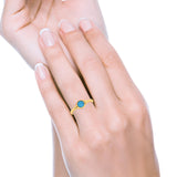 Petite Dainty Round Lab Opal Promise Ring Solid Oxidized 925 Sterling Silver (6mm)