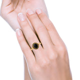 Petite Dainty Lab Opal Ring Solid Round Oxidized 925 Sterling Silver