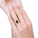 Vintage Style Oval Lab Opal Ring Solid Oxidized 925 Sterling Silver (13mm)