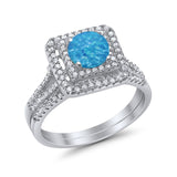 Halo 2 Piece Wedding Ring Band Set Round Simulated CZ 925 Sterling Silver