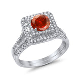 Halo 2 Piece Wedding Ring Band Set Round Simulated CZ 925 Sterling Silver
