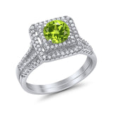 Halo 2 Piece Wedding Ring Band Set Round Simulated CZ 925 Sterling Silver