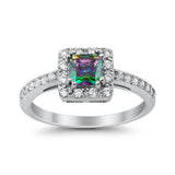 Halo Engagement Ring Princess Cut Simulated CZ 925 Sterling Silver