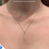 14K Gold 0.08ct Diamond Drop Vertical Bar Pendant Chain Necklace 18" Long