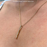 14K Gold 0.08ct Diamond Drop Vertical Bar Pendant Chain Necklace 18" Long