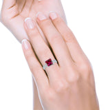 Cushion Cut Wedding Ring Simulated Cubic Zirconia Accent 925 Sterling Silver