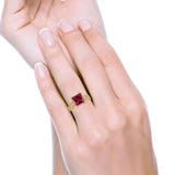 Cushion Cut Wedding Ring Simulated Cubic Zirconia Accent 925 Sterling Silver