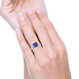 Cushion Cut Wedding Ring Simulated Cubic Zirconia Accent 925 Sterling Silver
