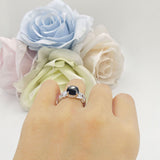 Art Deco Round Natural Black Onyx Infinity Leaf Design Bridal Ring 925 Sterling Silver