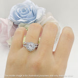 Two Piece Round Halo Floral Ring Cubic Zirconia 925 Sterling Silver