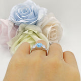 Three Stone Round Natural Aquamarine Vintage Style Ring 925 Sterling Silver