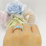 Two Piece Round Natural Aquamarine Vintage Style Bridal Engagement Ring 925 Sterling Silver