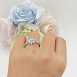 Sun Ring Round Natural Aquamarine 925 Sterling Silver