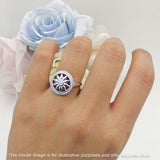 Floral Round Sunflower Compass Ring Halo Cubic Zirconia 925 Sterling Silver