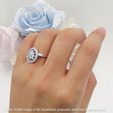 Floral Round Sunflower Compass Ring Halo Cubic Zirconia 925 Sterling Silver