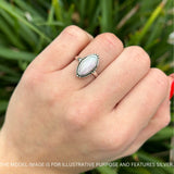 Oval Oxidized Created White & Blue Opal Thumb Ring 925 Sterling Silver
