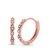 14K Gold Art Deco Huggie Hoop Vintage Round 0.13 TCW G SI Diamond Blue Sapphire Earrings
