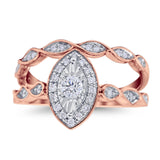 14K Gold 0.34ct Marquise Shaped 12mm G SI Diamond Engagement Wedding Bridal Set Ring