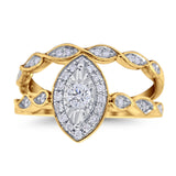 14K Gold 0.34ct Marquise Shaped 12mm G SI Diamond Engagement Wedding Bridal Set Ring