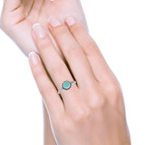 Petite Dainty Stone Oxidized Round Simulated Turquoise CZ 925 Sterling Silver