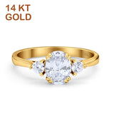 14K Gold Three Stone Oval Simulated Cubic Zirconia Wedding Engagement Ring