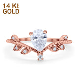 14K Gold Chevron Teardrop Pear Cubic Zirconia Engagement Ring