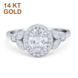 14K Gold Oval Art Deco Engagement Ring Simulated Cubic Zirconia