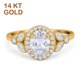 14K Gold Oval Art Deco Engagement Ring Simulated Cubic Zirconia