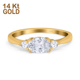 14K Gold Three Stone Oval Simulated Cubic Zirconia Engagement Ring