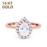 14K Gold Teardrop Halo Art Deco Pear Simulated Cubic Zirconia Wedding Engagement Ring