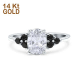 14K Gold Art Deco Round Black Oval Cubic Zirconia Engagement Ring