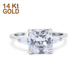 14K Gold Cushion Cut Art Deco Cubic Zirconia Engagement Ring