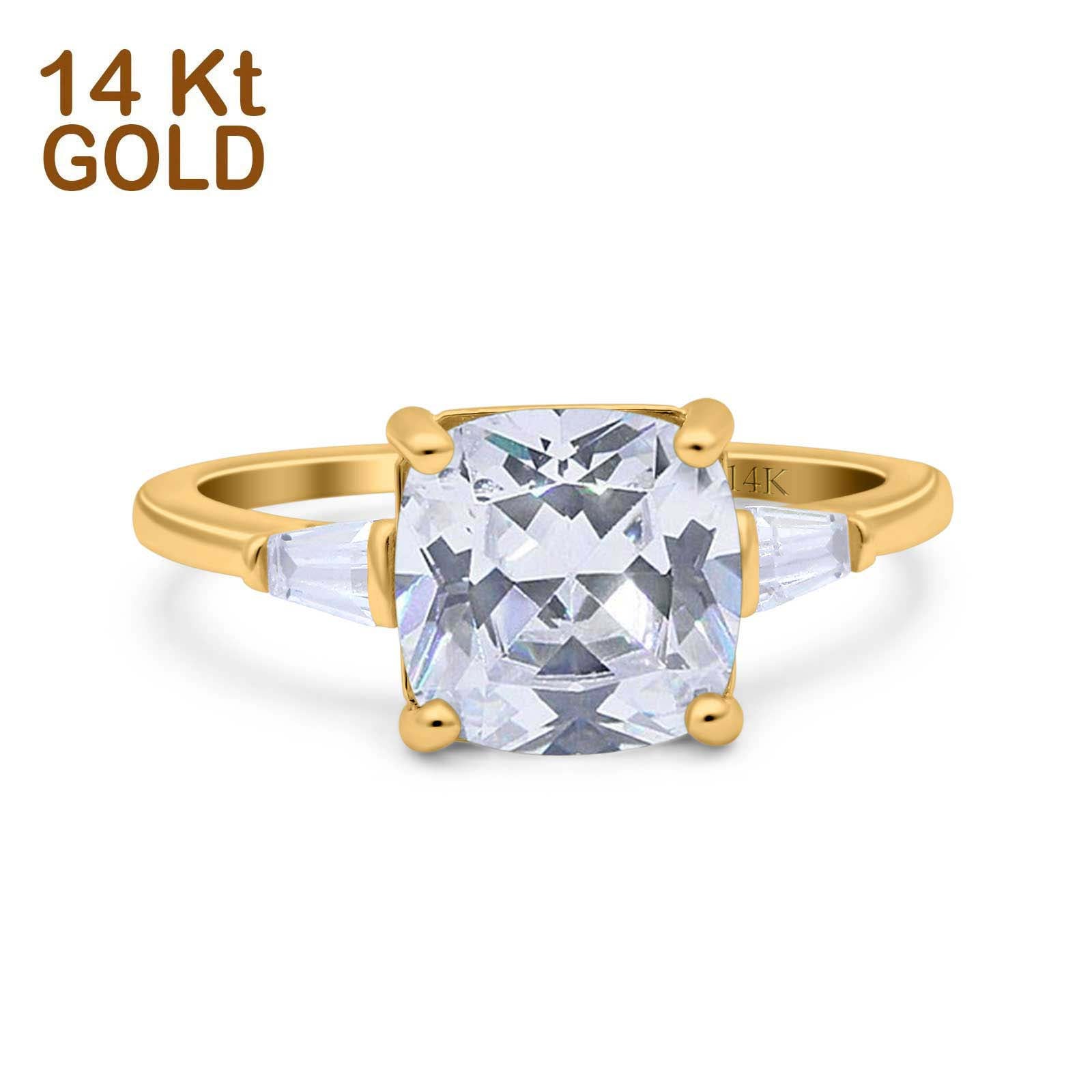 14K Gold Cushion Cut Art Deco Cubic Zirconia Engagement Ring