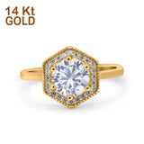 14K Gold Art Deco Hexagon Shape Simulated Cubic Zirconia Engagement Ring