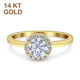 14K Yellow Gold Art Deco Halo Round Cubic Zirconia Engagement Ring