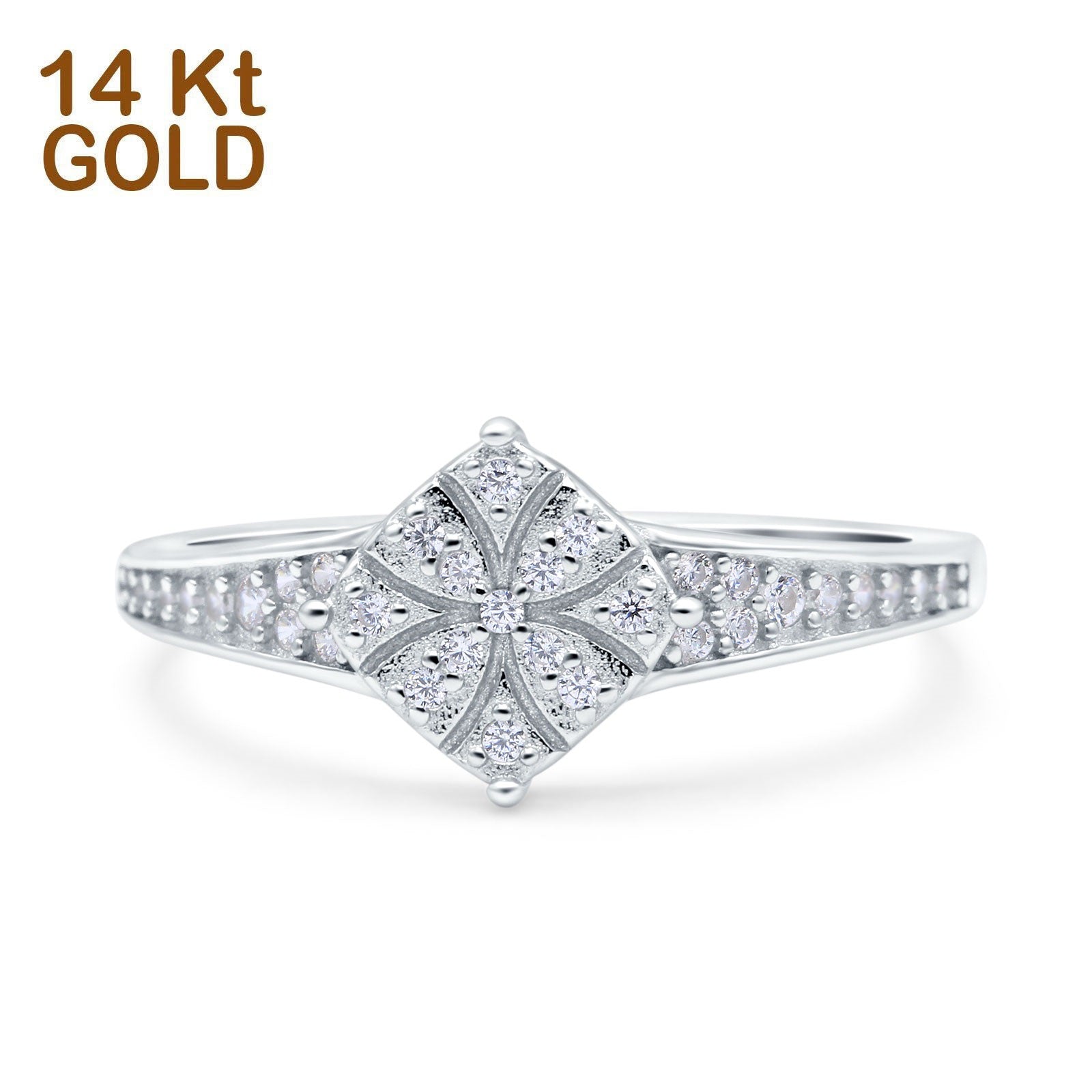 14K Gold Round Pave Cubic Zirconia Engagement Ring