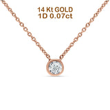 14K Gold 0.07ct Solitaire Bezel Set Diamond Pendant Chain Necklace 18" Long