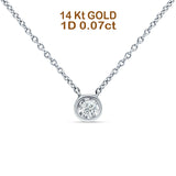 14K Gold 0.07ct Solitaire Bezel Set Diamond Pendant Chain Necklace 18" Long