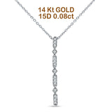 14K Gold 0.08ct Diamond Drop Vertical Bar Pendant Chain Necklace 18" Long