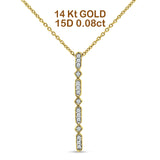14K Gold 0.08ct Diamond Drop Vertical Bar Pendant Chain Necklace 18