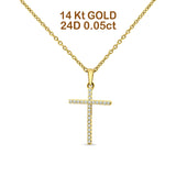 14K Gold 0.05ct Diamond Cross Pendant Chain Necklace 18