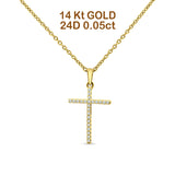 14K Gold 0.05ct Diamond Cross Pendant Chain Necklace 18