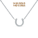 14K Gold 0.06ct Diamond Horseshoe Pendant Chain Necklace 18" Long