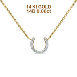 14K Gold 0.06ct Diamond Horseshoe Pendant Chain Necklace 18" Long