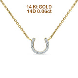 14K Gold 0.06ct Diamond Horseshoe Pendant Chain Necklace 18