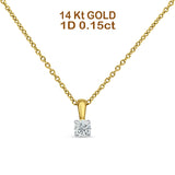 14K Gold 0.15ct Diamond Solitaire Pendant Chain Necklace 18 inch Long