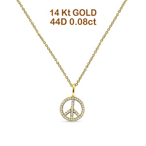 Peace Sign Necklace Diamond Pendant 14K Gold 0.08ct