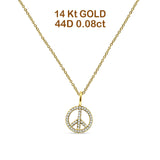 Peace Sign Necklace Diamond Pendant 14K Gold 0.08ct