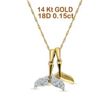 14K Gold 0.15ct Diamond Whale Tail Necklace With Chain 18 Inch Long